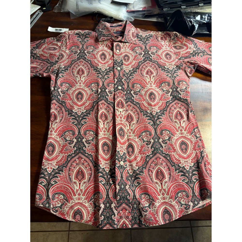 Daniel Cremieux Collection Mens Large Tailored Red Paisley Italian Fabric Shirt